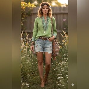 J. Crew Women's XS Green 100% Linen Embroidered Boho Tunic Top Beaded Pullover